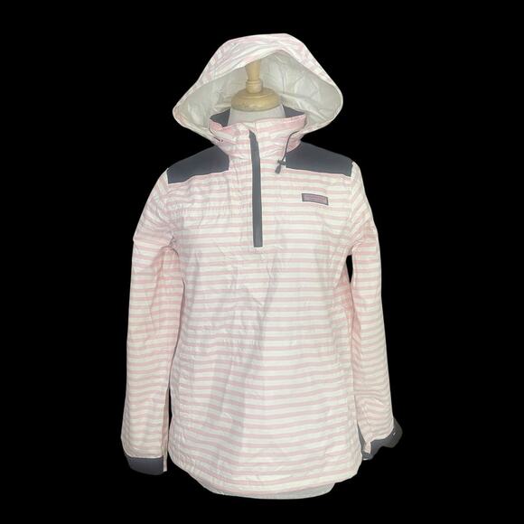 VINEYARD VINES Pink & White Striped Rain/Windbreaker Pullover Jacket - Small - Picture 1 of 16